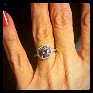 Round cut purple CZ ring size 6