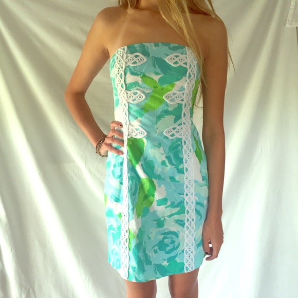 LILLY PULITZER 'Tansy' Lace Trim Strapless Dress