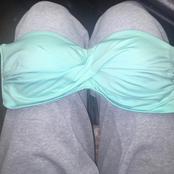 light blue strapless bathing suit top