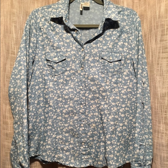 Denim shirt with Floral Print