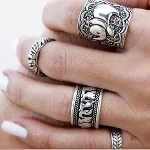⭐NEW! 4 Piece Silver Boho Elephant Ring Set