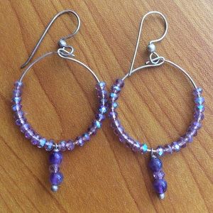 purple hoop earrings with matching necklace