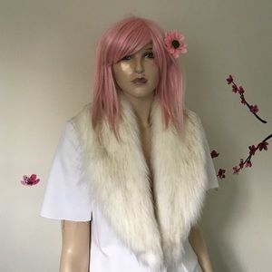 White deconstructed w JLo detatchable faux fur