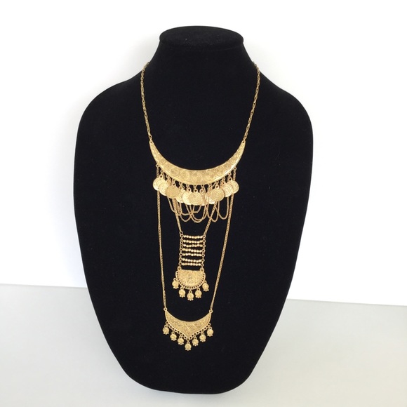 Gold Ladder Coin Statement Necklace - Picture 2 of 4