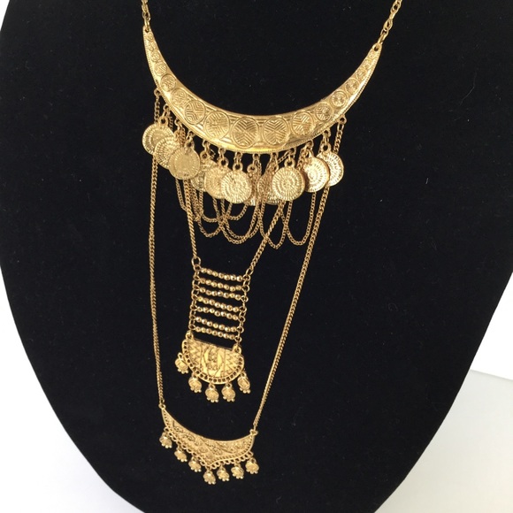 Gold Ladder Coin Statement Necklace - Picture 3 of 4