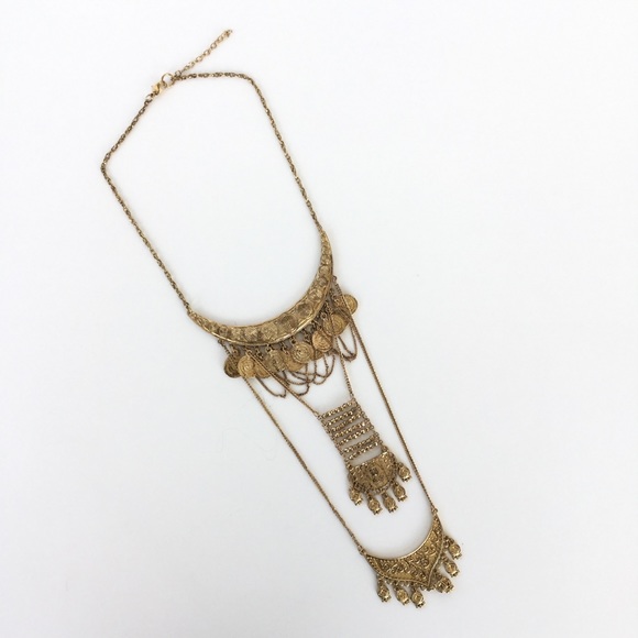 Gold Ladder Coin Statement Necklace - Picture 4 of 4