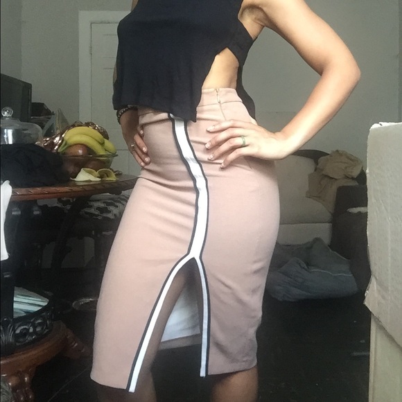 Color Block High Waist Pencil Skirt w. Split - Picture 3 of 4