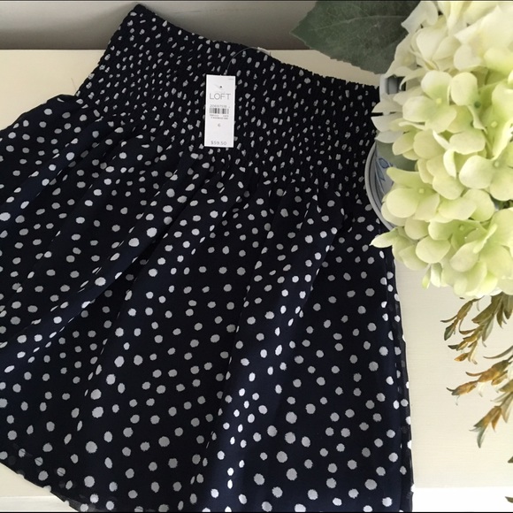 NWT LOFT Navy Polka Dot Skirt