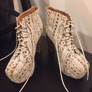 Authentic Jeffrey Campbell Litas in beige lace