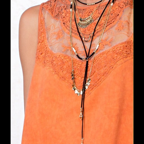 Lace Mineral Wash Sleeveless Tunic Top Shirt Boho - Picture 4 of 4