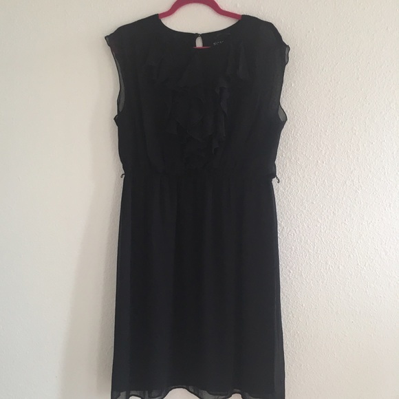 Black Ruffle Front Cap Sleeve Short Dress
