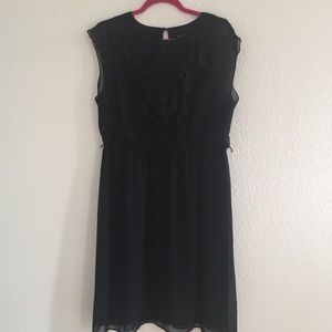 Black Ruffle Front Cap Sleeve Short Dress