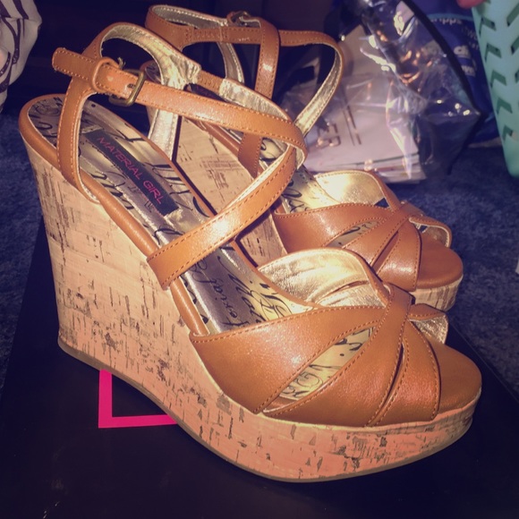 Material Girl "Renee" Cognac Strappy Wedges