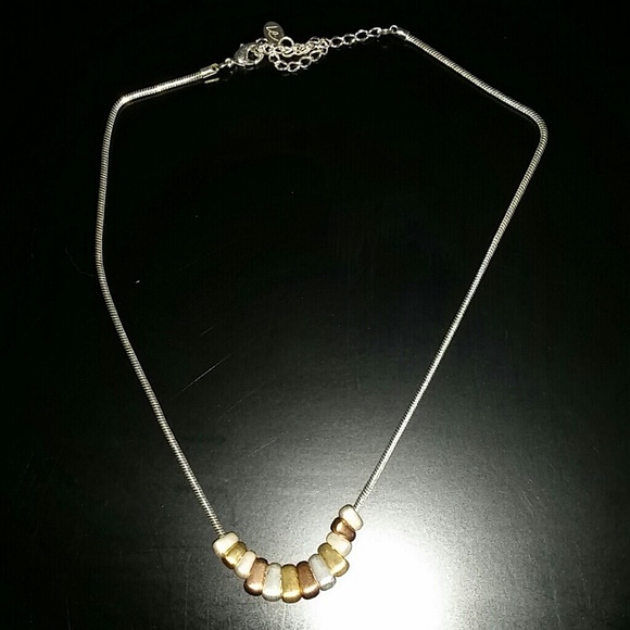 Silver necklace with gold, bronze and silver beads - Picture 1 of 2