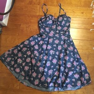 Denim floral skater dress
