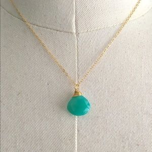 Aqua Chalcedony Teardrop Necklace
