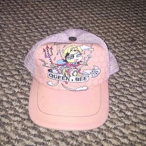 Pink " queen bee" studded snap back hat.