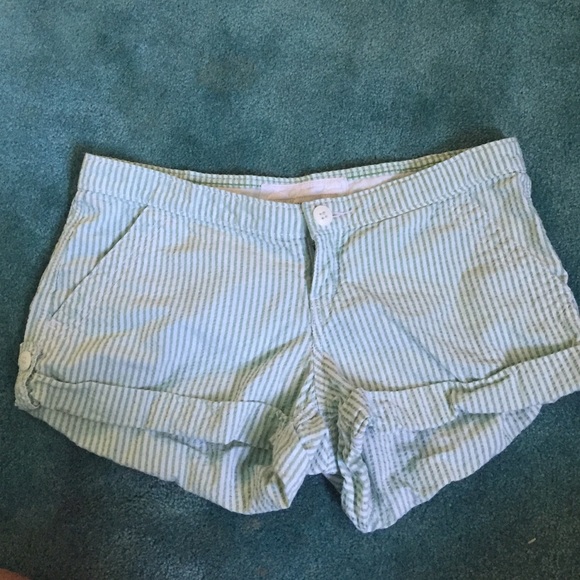 Green and white striped shorts