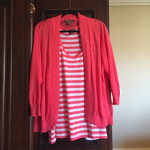 Tommy Bahama Coral tank and short sleeve sweater.