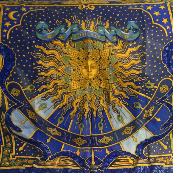 🚫SOLD🚫HERMES CARPE DIEM Royal Blue and Gold Silk