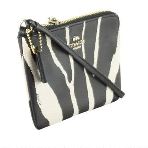 Coach Zebra Print 52435 Leather Zip Top Wristlet