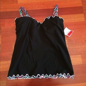 Black tankini with multi colored straps