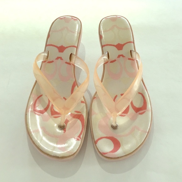 Coach Shoes - Coach flip flops thongs kitten heel pink