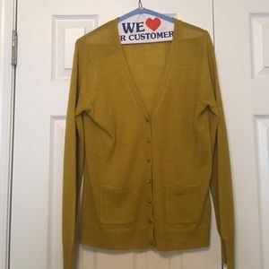 Mustard yellow j-crew knit cardigan. Size M