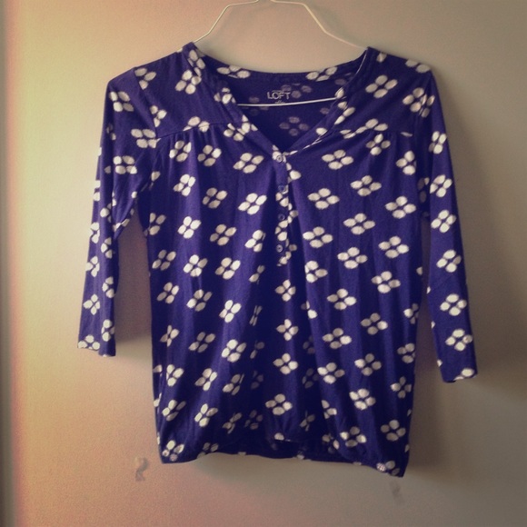 ANN TAYLOR LOFT 3/4 length navy blue shirt - Picture 1 of 4