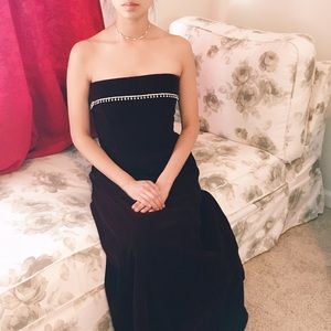 Velvet Red Wine Colored Strapless Gown