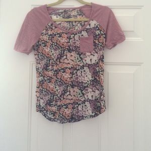 purple, floral shirt