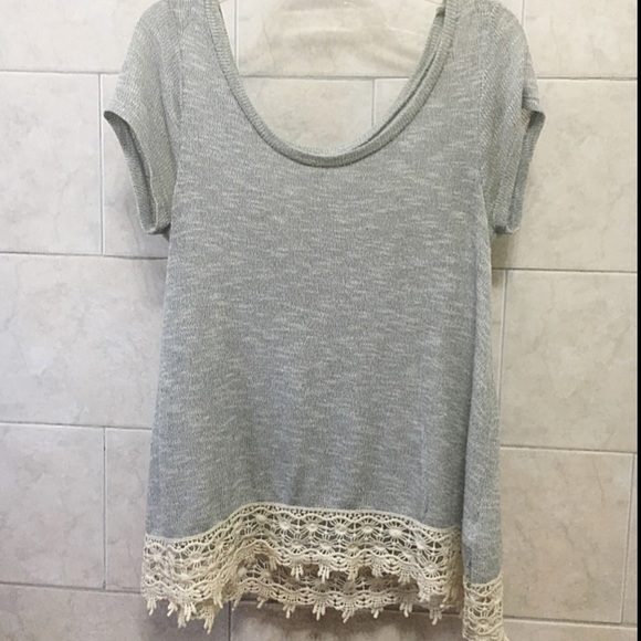 Grey High-Low Style Top With Lace Detailing