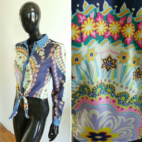 Ali & Kris Cute Hippie Floral  Boho Tie Crop Top