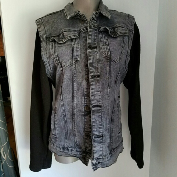 Boys Rude Denim Jean Jacket With Cloth Sleeves - Picture 1 of 3