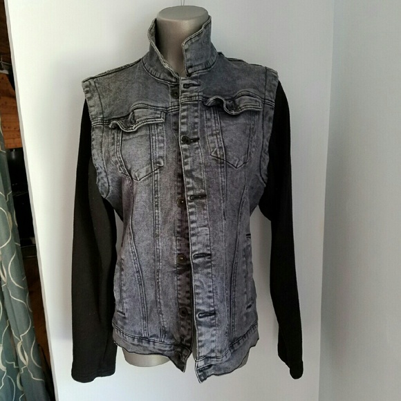 Boys Rude Denim Jean Jacket With Cloth Sleeves - Picture 2 of 3