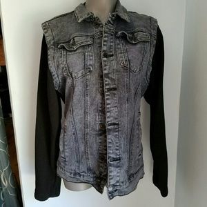 Boys Rude Denim Jean Jacket With Cloth Sleeves