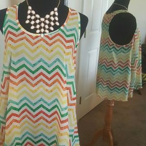 Sheer Sleeveless Chevron Top