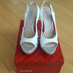 Guess white cork heels