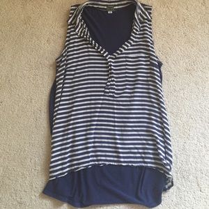 Blue and White Striped Sleeveless Top