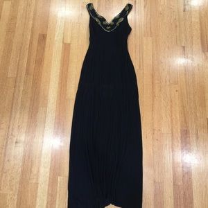 Black maxi dress with embellished beaded neckline
