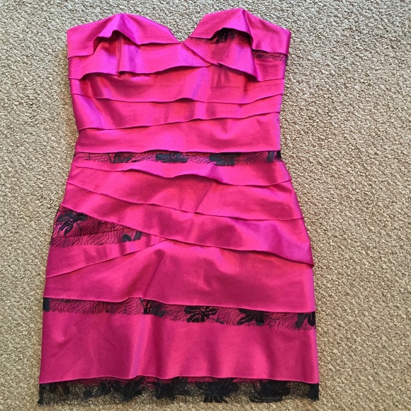 BCBGeneration Fuchsia/Black Lace Strapless Dress
