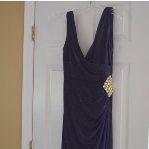 Betsy & Adam blue dress with gold sparkles