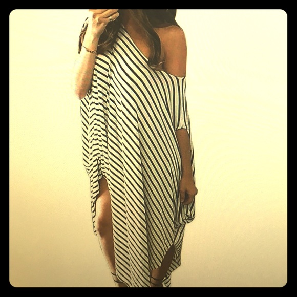 Striped slouchie off-shoulder tunic/dress