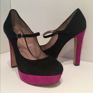 Vince Camuto black and magenta Mary Jane pumps
