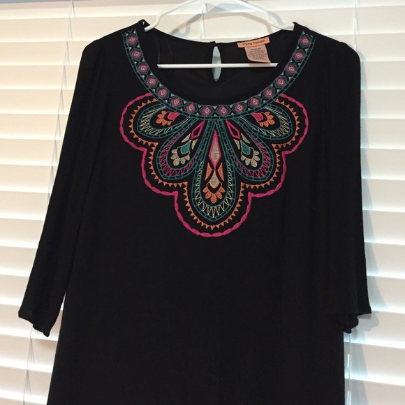 Paisley embroidered black dress