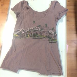 Free People Sparkle Mountain Graphic Raw Hem Top