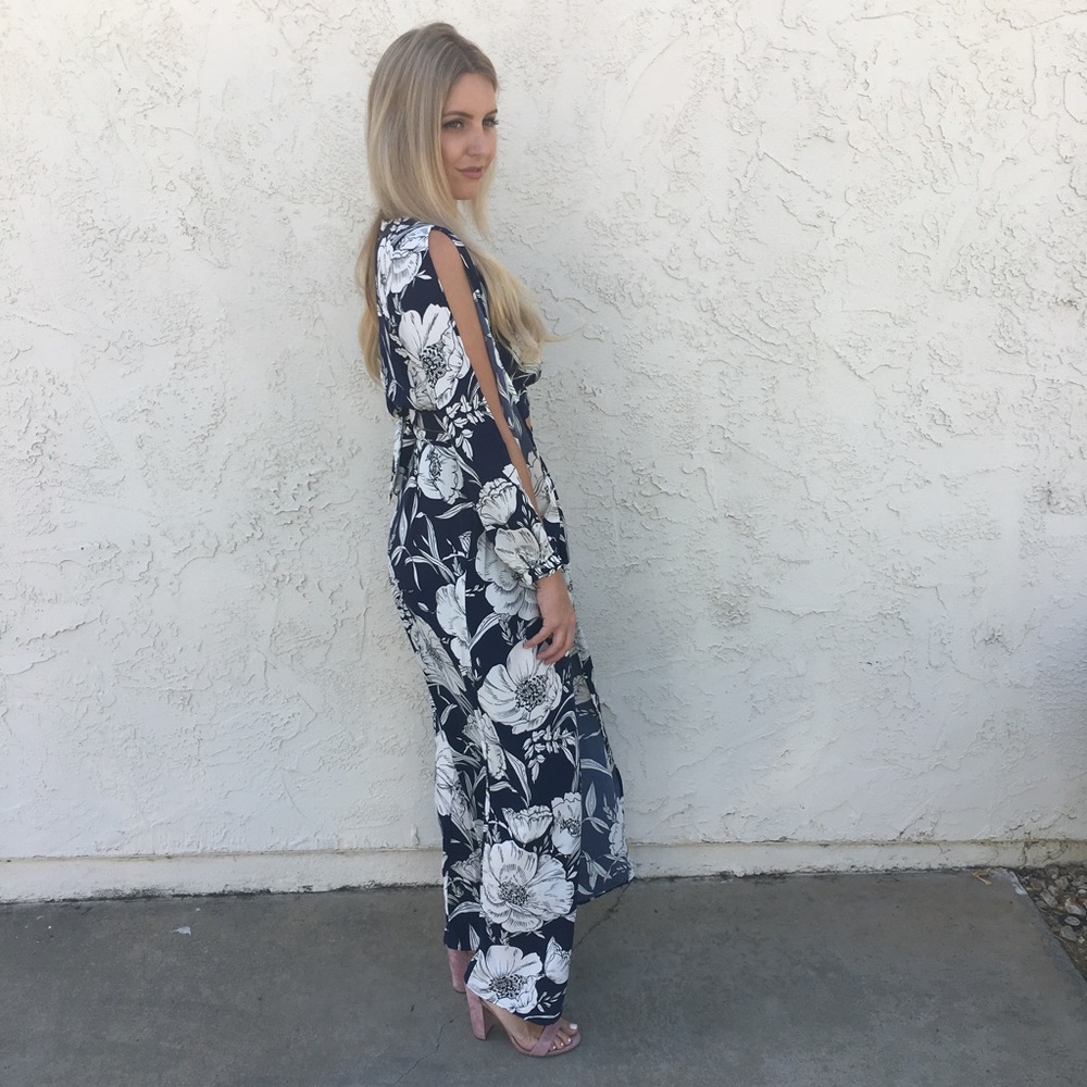 Floral Print Front Slit Pants & Top - Picture 2 of 3