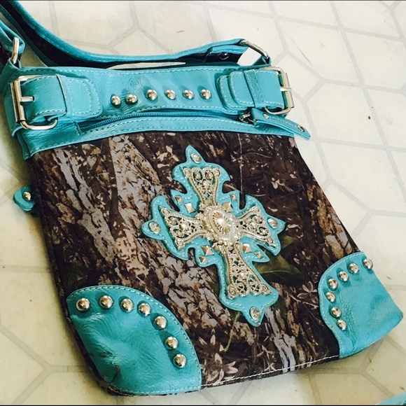 Teal camo purse