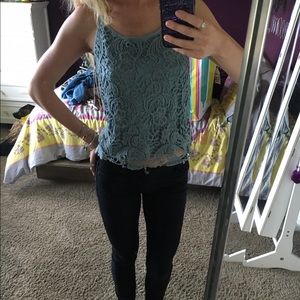 Blue crochet/cotton tank
