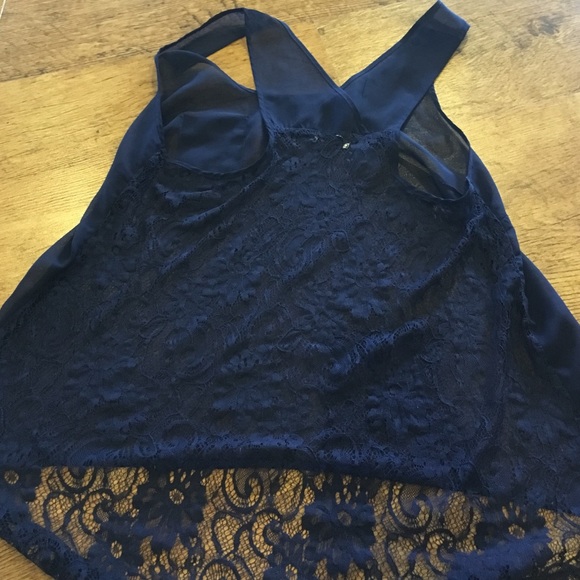 Blue lace back tank top